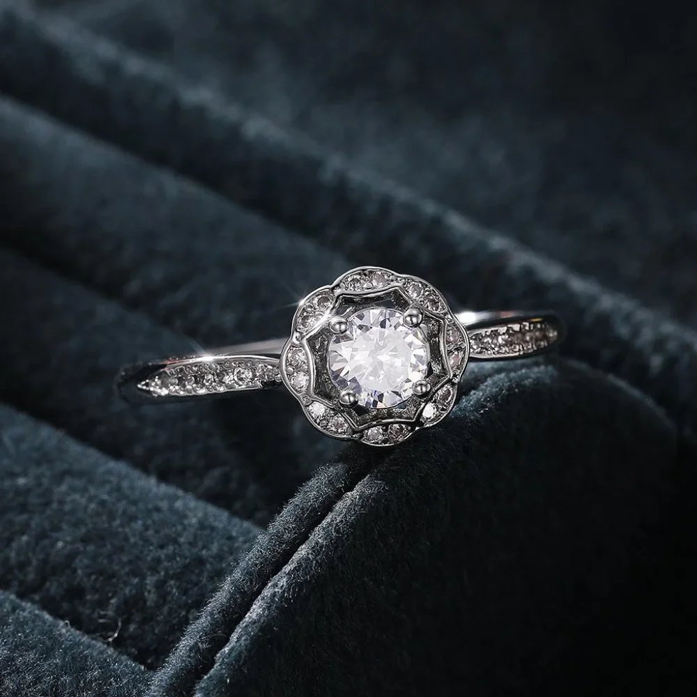😍Diamond CZ Beautiful Carved Vintage Hollow Silver Flower Rings for Women, K848